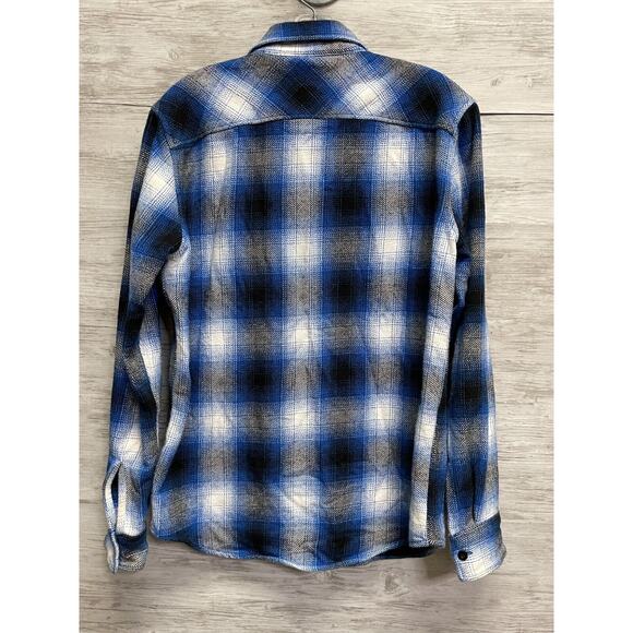 American Eagle Flannel Shirt Mens Small Blue Black Plaid Cotton Button Up - Picture 10 of 12